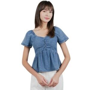 Lone Star Denim Top Women's XL Blue Smocked Flutter Sleeve Milkmaid Babydoll NWT